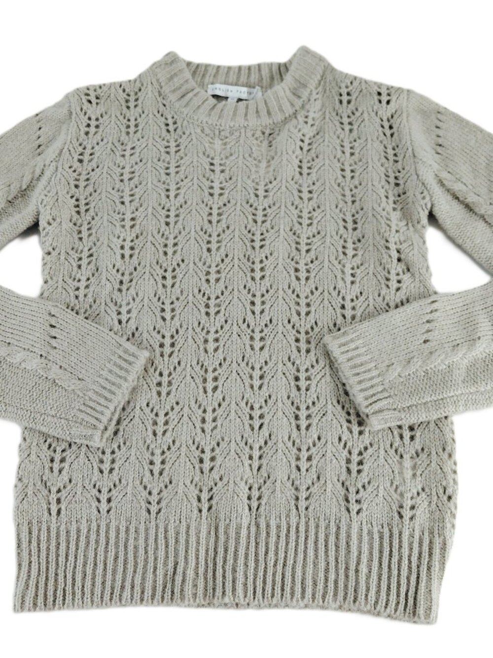 English Factory Fuzzy Pointelle Knit Sweater Women's XS Heather Gray Wool Blend
